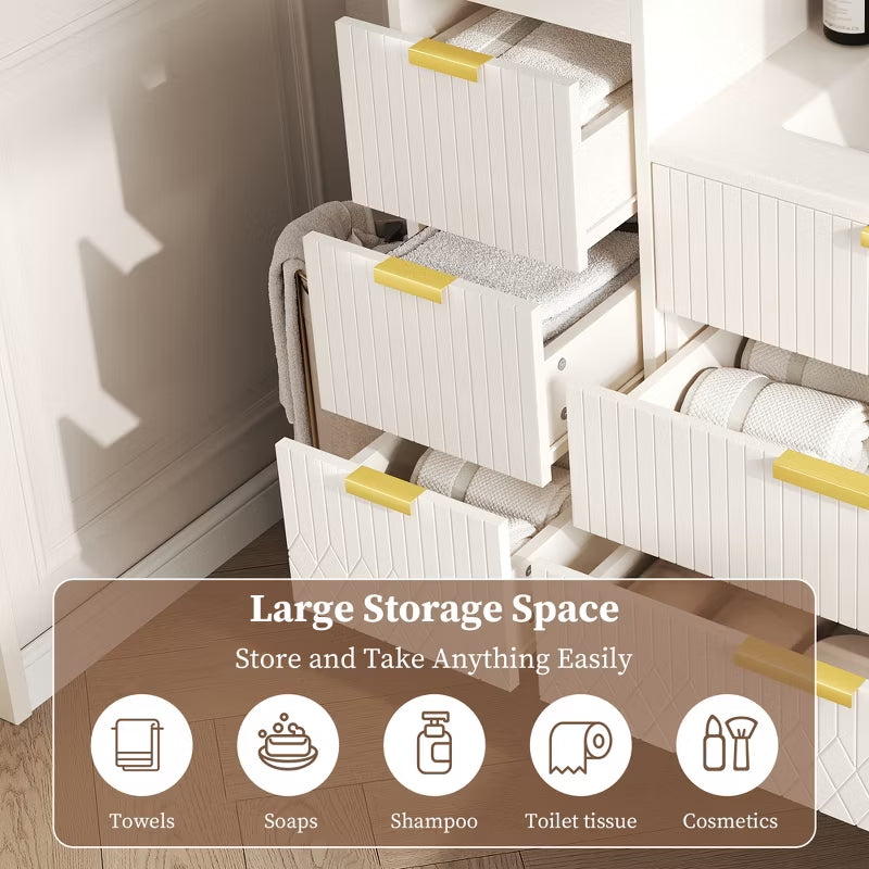 ORRD 12" Wall-Mounted Floating Cabinet with Drawers, Modern Side Storage Unit with Decor Line