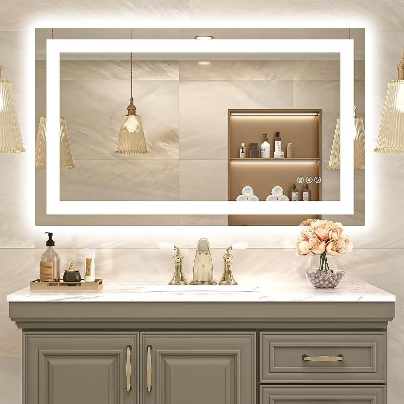 40x24 Inch Double Vanity Bathroom Mirror with LED Light ,Anti-Fog, Brightness/Colour Adjustable, Safety Tempered Glass