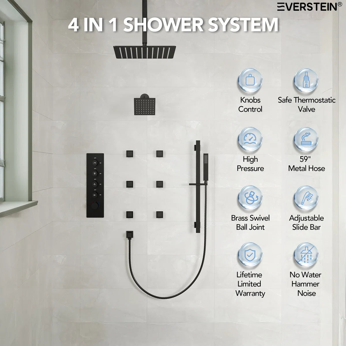 Thermostatic 16" High-Pressure Dual Rainfall Shower System with Handheld Shower And Body Jet SFS-1031-BK16 By EVERSTEIN 4.7 Rated 4.7 out of 5 stars. 139 Reviews