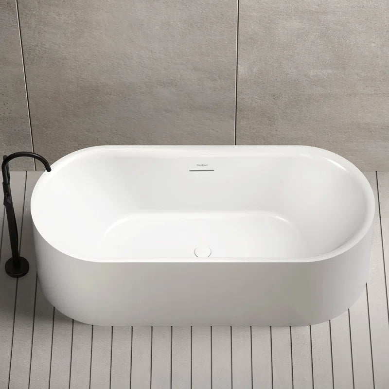 MonBlari Freestanding Soaking Acrylic Bathtub with Overflow and Pop-up Drain For Bathroom XAMB060GWMB1500