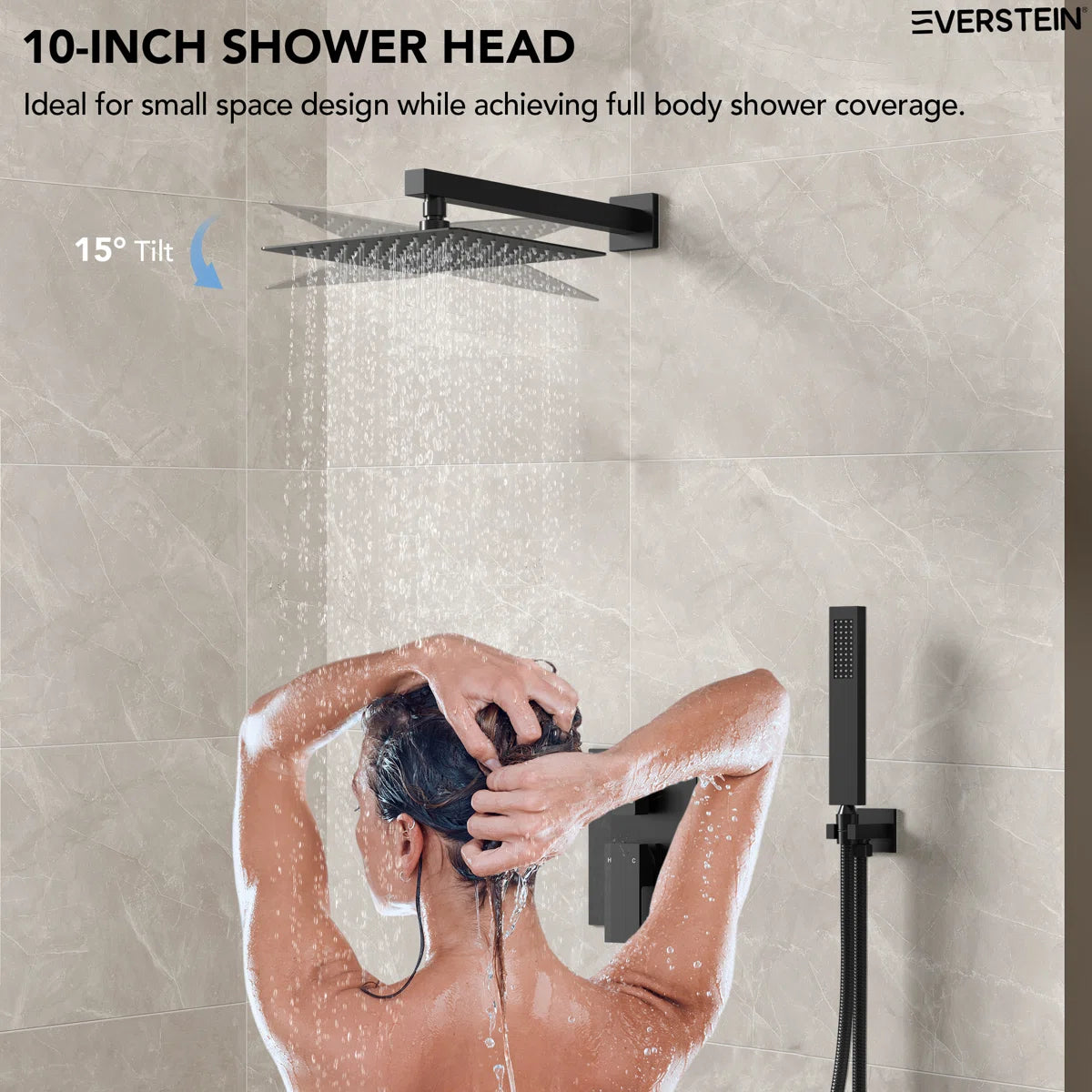 10" High Pressure Rainfall Shower System, Wall Mount Shower Faucet Set with Handheld Spray SF10-2FWM6066BK By EVERSTEIN  4.8  Rated 4.8 out of 5 stars. 836 Reviews