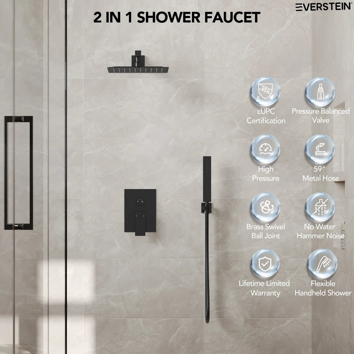 10" High Pressure Rainfall Shower System, Wall Mount Shower Faucet Set with Handheld Spray SF10-2FWM6066BK By EVERSTEIN  4.8  Rated 4.8 out of 5 stars. 836 Reviews