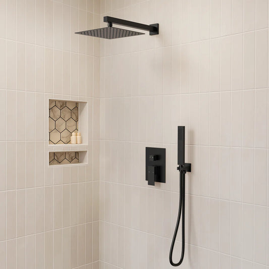 10" High Pressure Rainfall Shower System, Wall Mount Shower Faucet Set with Handheld Spray SF10-2FWM6066BK By EVERSTEIN  4.8  Rated 4.8 out of 5 stars. 836 Reviews