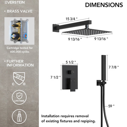 10" High Pressure Rainfall Shower System, Wall Mount Shower Faucet Set with Handheld Spray SF10-2FWM6066BK By EVERSTEIN  4.8  Rated 4.8 out of 5 stars. 836 Reviews