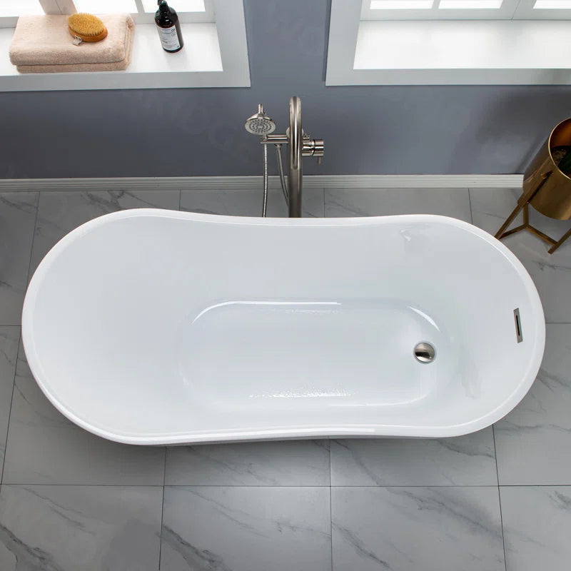 59" x 28" Freestanding Soaking Acrylic Single Slipper Bathtub with Reversible Drain BTA1530