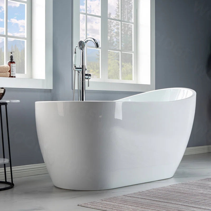 59" x 28" Freestanding Soaking Acrylic Single Slipper Bathtub with Reversible Drain BTA1530