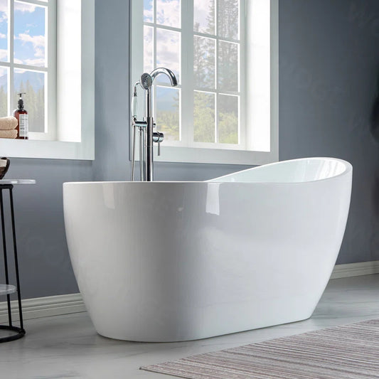 59" x 28" Freestanding Soaking Acrylic Single Slipper Bathtub with Reversible Drain BTA1530