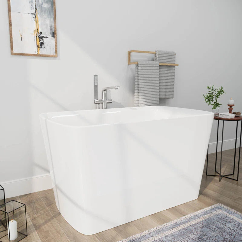 47" x 27" Modern Freestanding Acrylic Soaking Bathtub, Non-Slip Surface, Compact Design for Small Bathrooms