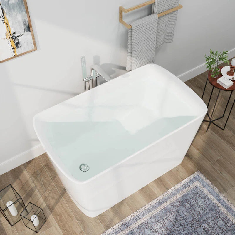 47" x 27" Modern Freestanding Acrylic Soaking Bathtub, Non-Slip Surface, Compact Design for Small Bathrooms