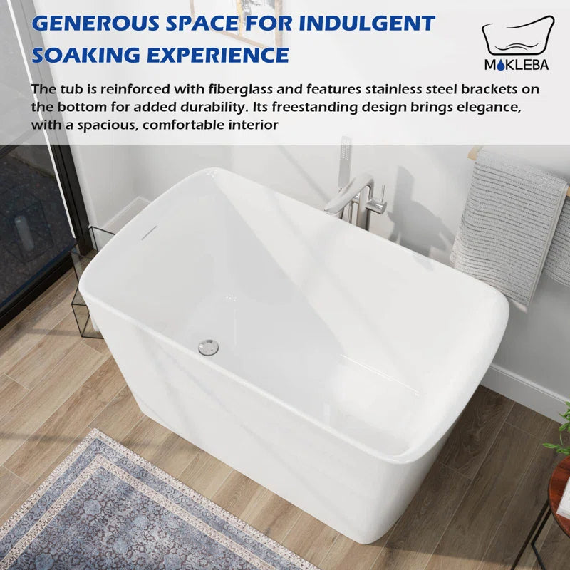 47" x 27" Modern Freestanding Acrylic Soaking Bathtub, Non-Slip Surface, Compact Design for Small Bathrooms