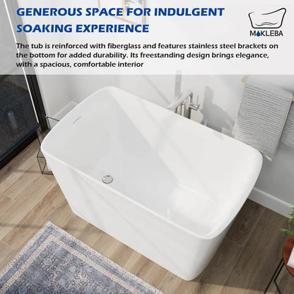 47" x 27" Modern Freestanding Acrylic Soaking Bathtub, Non-Slip Surface, Compact Design for Small Bathrooms