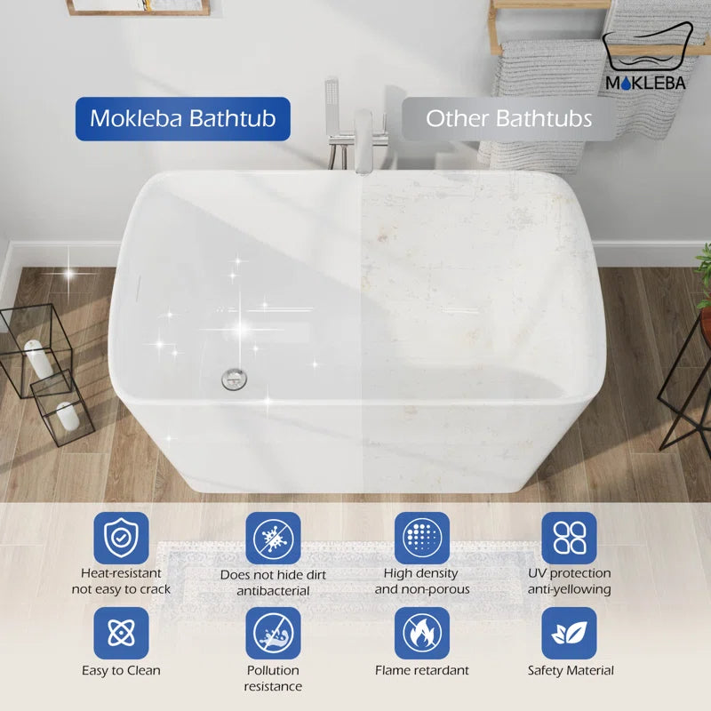 47" x 27" Modern Freestanding Acrylic Soaking Bathtub, Non-Slip Surface, Compact Design for Small Bathrooms