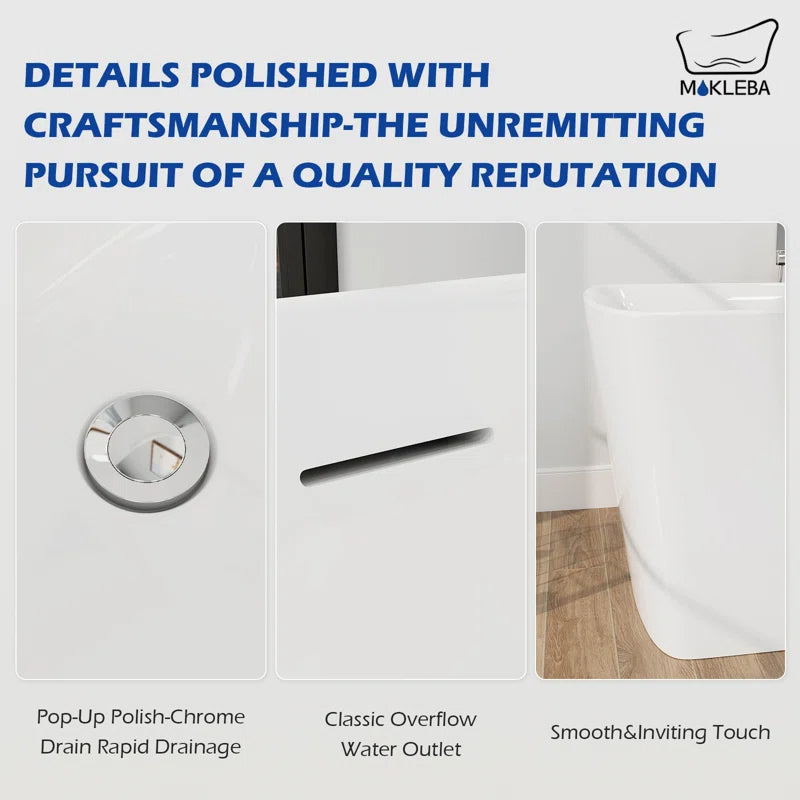 47" x 27" Modern Freestanding Acrylic Soaking Bathtub, Non-Slip Surface, Compact Design for Small Bathrooms