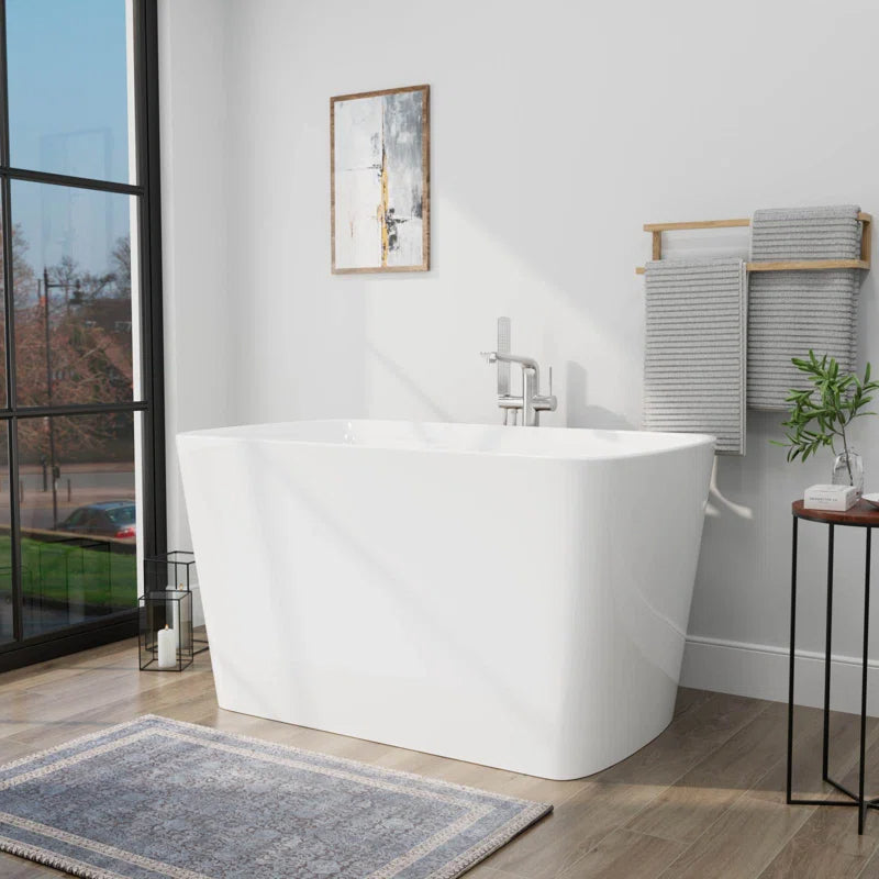47" x 27" Modern Freestanding Acrylic Soaking Bathtub, Non-Slip Surface, Compact Design for Small Bathrooms