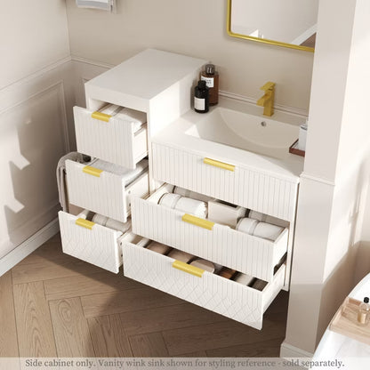 ORRD 12" Wall-Mounted Floating Cabinet with Drawers, Modern Side Storage Unit with Decor Line