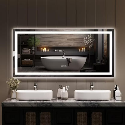 60x30 LED Mirror for Bathroom with Anti-Fog, 3 Colour Dimmable, Memory Function, Tempered Glass