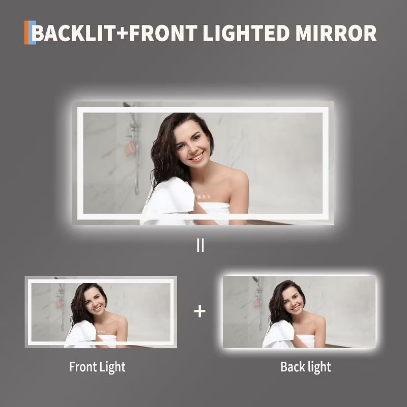 60x30 LED Mirror for Bathroom with Anti-Fog, 3 Colour Dimmable, Memory Function, Tempered Glass