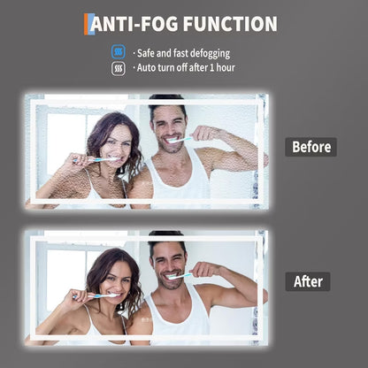 60x30 LED Mirror for Bathroom with Anti-Fog, 3 Colour Dimmable, Memory Function, Tempered Glass