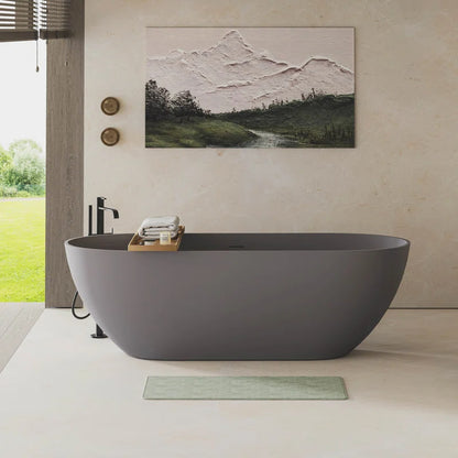 63" x 29.5" Freestanding Solid Surface Bathtub Stone Resin with Overflow and Pop-up Drain, Matte Gray 23S03-63MG
