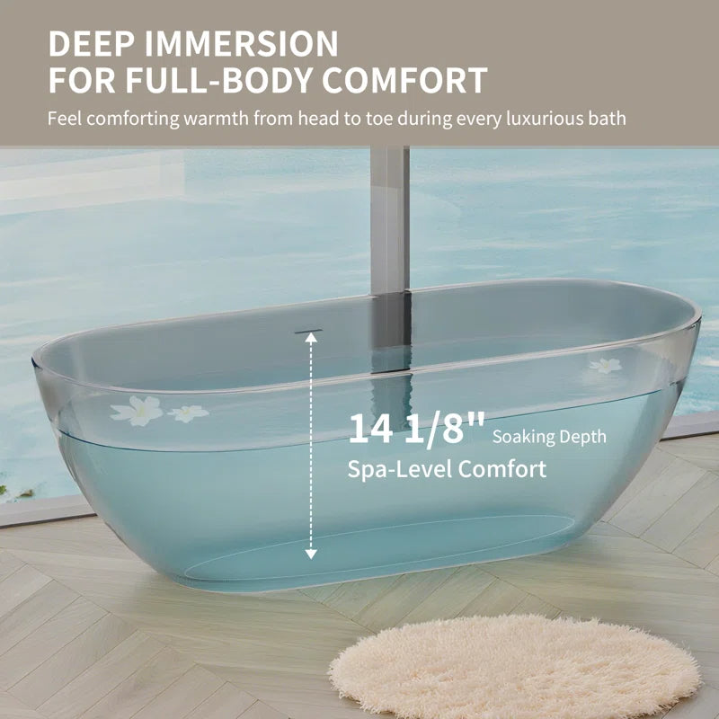 63" x 29.5" Freestanding Solid Surface Bathtub Stone Resin with Overflow and Pop-up Drain, Matte Gray 23S03-63MG