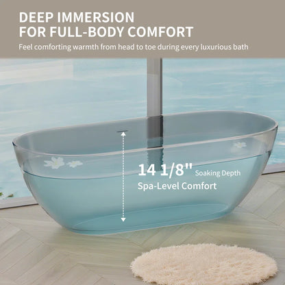 63" x 29.5" Freestanding Solid Surface Bathtub Stone Resin with Overflow and Pop-up Drain, Matte Gray 23S03-63MG