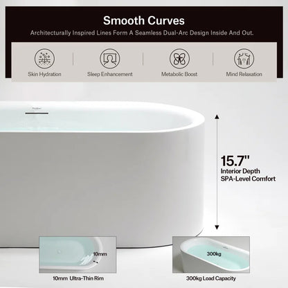 MonBlari Freestanding Soaking Acrylic Bathtub with Overflow and Pop-up Drain For Bathroom XAMB060GWMB1500