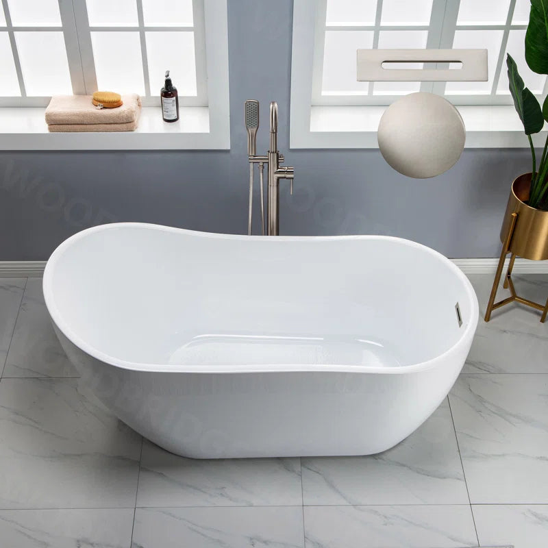 59" x 28" Freestanding Soaking Acrylic Single Slipper Bathtub with Reversible Drain BTA1530
