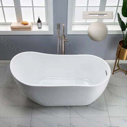 59" x 28" Freestanding Soaking Acrylic Single Slipper Bathtub with Reversible Drain BTA1530