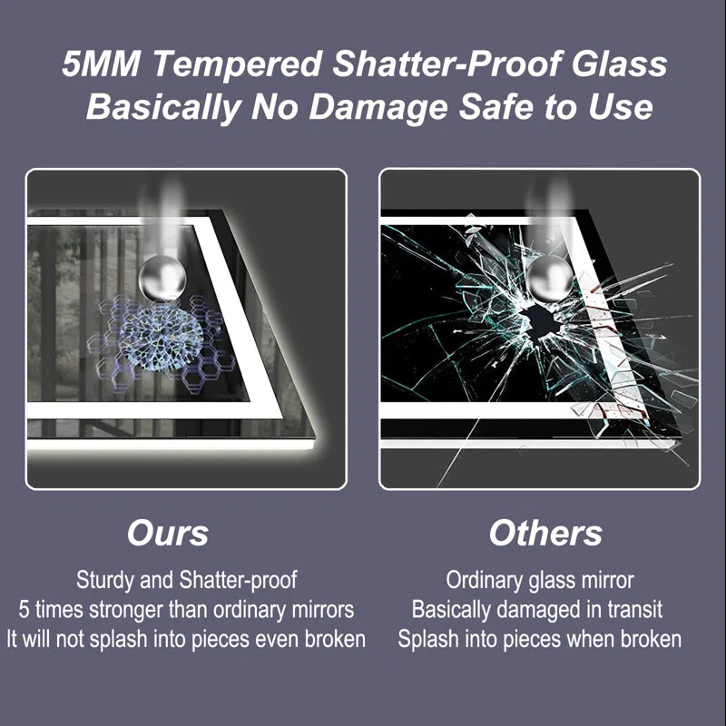 Aevar UL Certified Front & Back LED Anti-Fog Tempered Glass Bathroom/Vanity Mirror with 3-Year Warranty