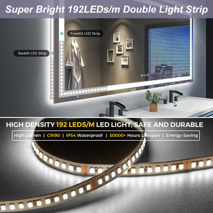 Aevar UL Certified Front & Back LED Anti-Fog Tempered Glass Bathroom/Vanity Mirror with 3-Year Warranty