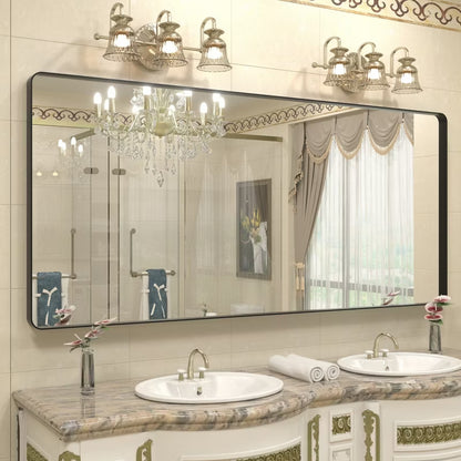 Apmir 72"x32" Rectangle  Alloy Framed and Tempered Glass Wall Bathroom Mirror in Matt Black