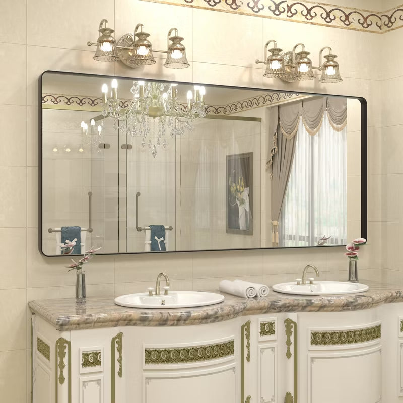 Apmir 72"x32" Rectangle  Alloy Framed and Tempered Glass Wall Bathroom Mirror in Matt Black