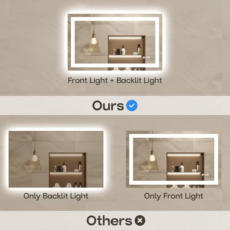 40x24 Inch Double Vanity Bathroom Mirror with LED Light ,Anti-Fog, Brightness/Colour Adjustable, Safety Tempered Glass