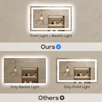 40x24 Inch Double Vanity Bathroom Mirror with LED Light ,Anti-Fog, Brightness/Colour Adjustable, Safety Tempered Glass
