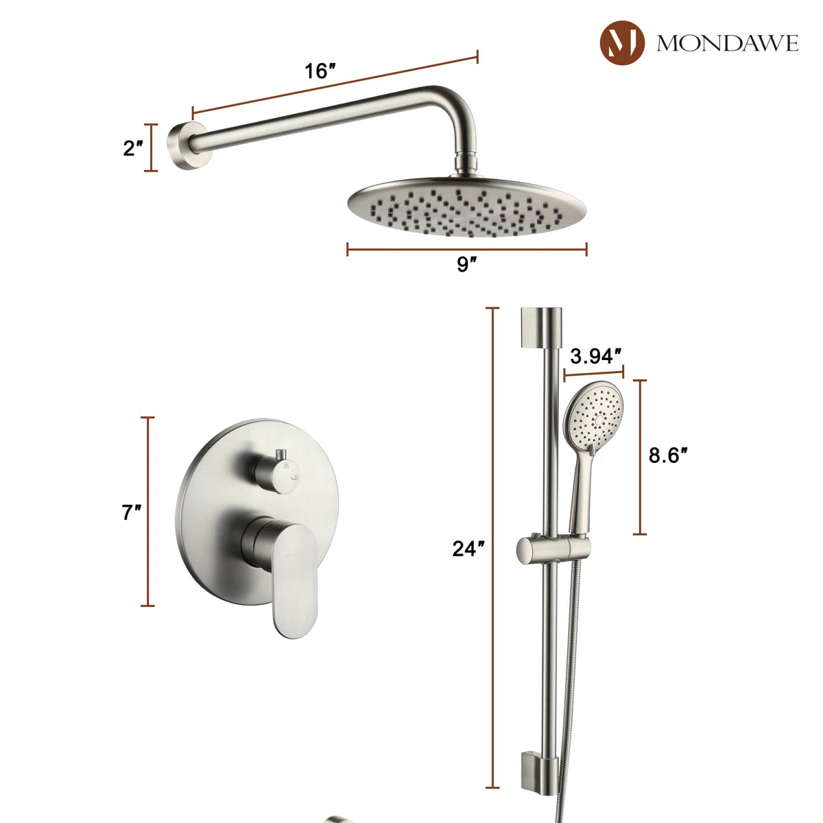 Calliope Wall Mounted 2-Function Retro Pressure-Balanced Shower System with 3 Setting Handheld MD-A3816-BN By mondawe  4.7  Rated 4.7 out of 5 stars. 69 Reviews