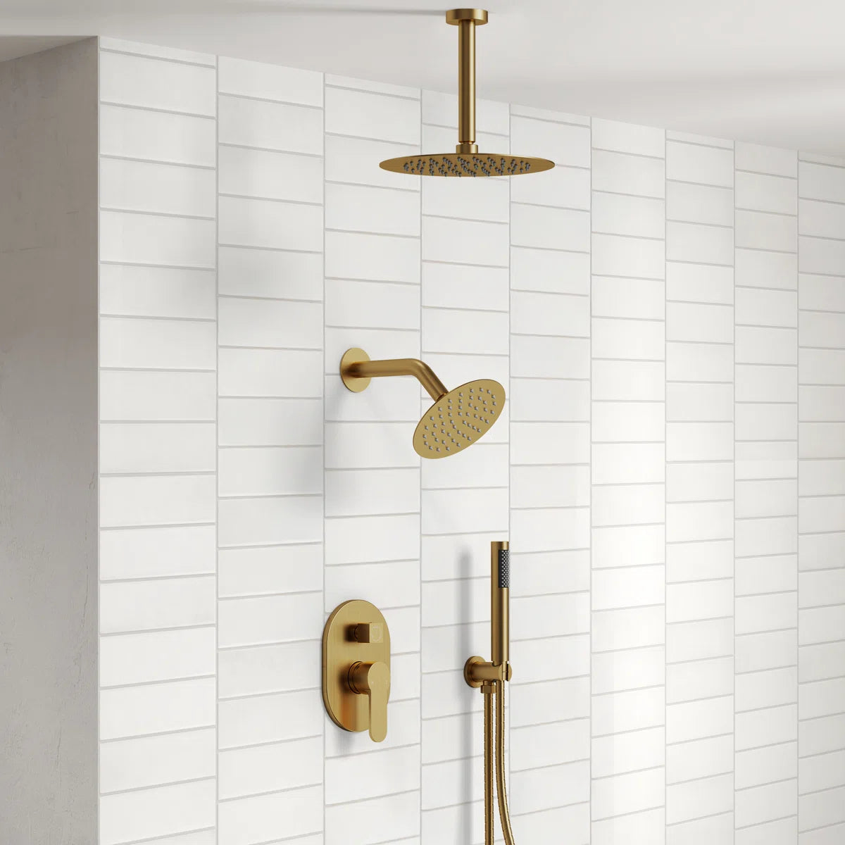Ceiling Mount High-Pressure Rainfall Shower Faucet, Dual Showerheads System with Rough-in Valve, Handheld Shower SFS-1057-GD10 By EVERSTEIN  4.8  Rated 4.8 out of 5 stars. 83 Reviews