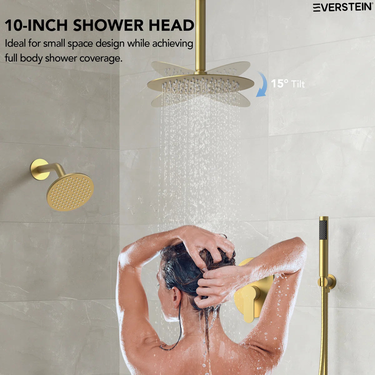 Ceiling Mount High-Pressure Rainfall Shower Faucet, Dual Showerheads System with Rough-in Valve, Handheld Shower SFS-1057-GD10 By EVERSTEIN  4.8  Rated 4.8 out of 5 stars. 83 Reviews