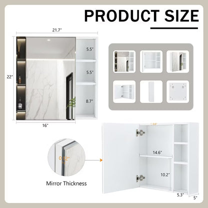 GDF Studio Tiffin 22" Wall-Mounted Medicine Cabinet /Mirror Cabinet with Storage Shelves, White