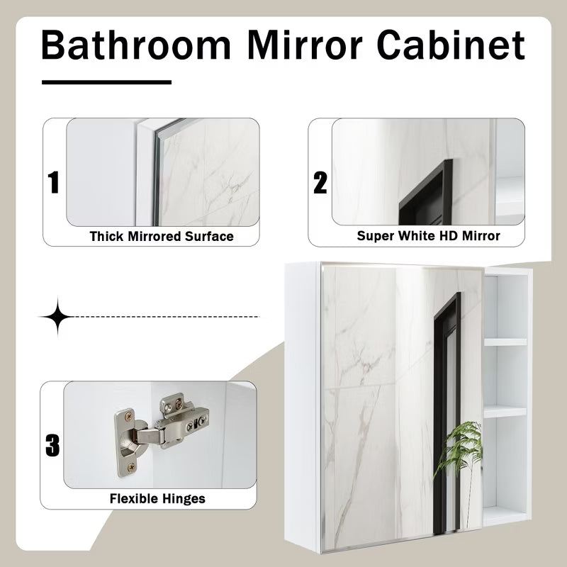 GDF Studio Tiffin 22" Wall-Mounted Medicine Cabinet /Mirror Cabinet with Storage Shelves, White