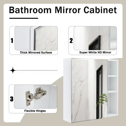 GDF Studio Tiffin 22" Wall-Mounted Medicine Cabinet /Mirror Cabinet with Storage Shelves, White
