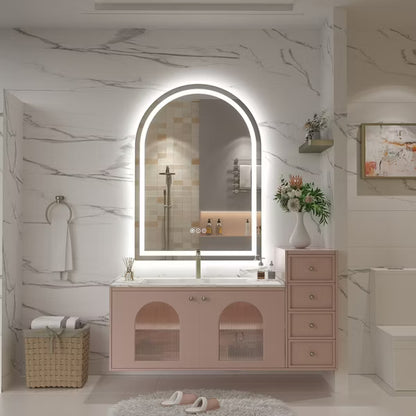 Apmir 30"x42" Super Bright 192 LEDs/m LED Lighted Anti-Fog Tempered Glass Arch Bathroom/Vanity Mirror with UL Certified & 3-Year Warranty