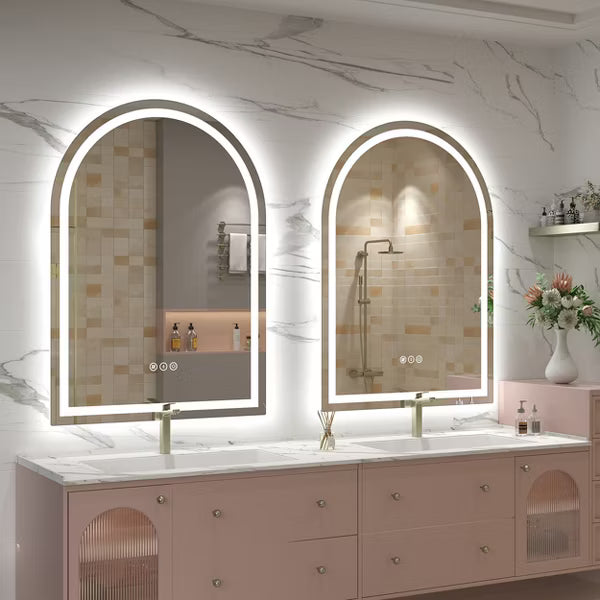 Apmir 30"x42" Super Bright 192 LEDs/m LED Lighted Anti-Fog Tempered Glass Arch Bathroom/Vanity Mirror with UL Certified & 3-Year Warranty