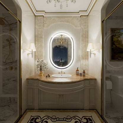 Apmir 20"x30" Arched Irregual Bathroom Vanity Mirror with 3 Colors Dimmable LED Lighted Anti-Fog Frameless UL Certified, 3-Year Warranty