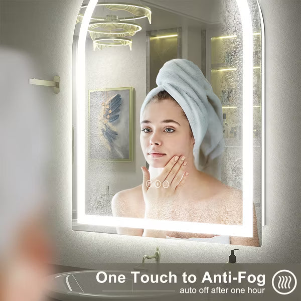 Apmir 30"x42" Super Bright 192 LEDs/m LED Lighted Anti-Fog Tempered Glass Arch Bathroom/Vanity Mirror with UL Certified & 3-Year Warranty