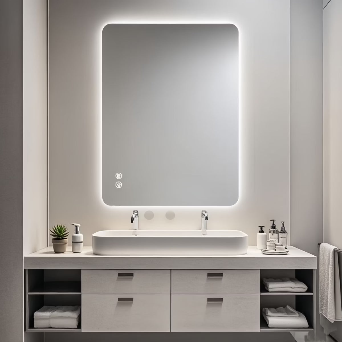 PAGED 24" x 36" Bathroom Mirror with Light, Rectangle Backligh Vanity Mirror for Bathroom, Living Room, Anti-Fog, Horizontal/Vertical, Silver