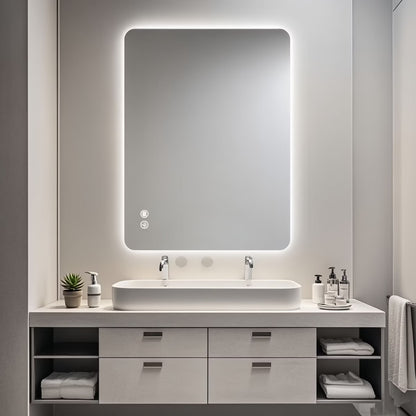 PAGED 24" x 36" Bathroom Mirror with Light, Rectangle Backligh Vanity Mirror for Bathroom, Living Room, Anti-Fog, Horizontal/Vertical, Silver
