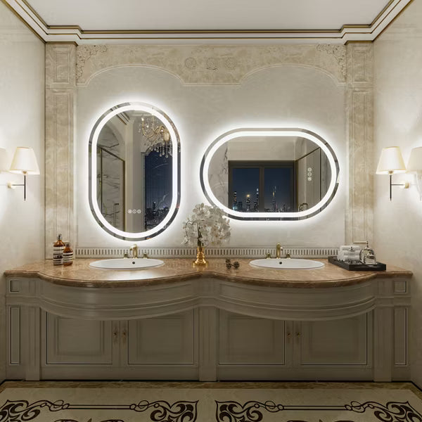 Apmir 20"x30" Arched Irregual Bathroom Vanity Mirror with 3 Colors Dimmable LED Lighted Anti-Fog Frameless UL Certified, 3-Year Warranty