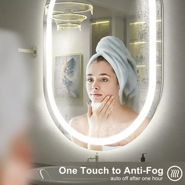 Apmir 20"x30" Arched Irregual Bathroom Vanity Mirror with 3 Colors Dimmable LED Lighted Anti-Fog Frameless UL Certified, 3-Year Warranty
