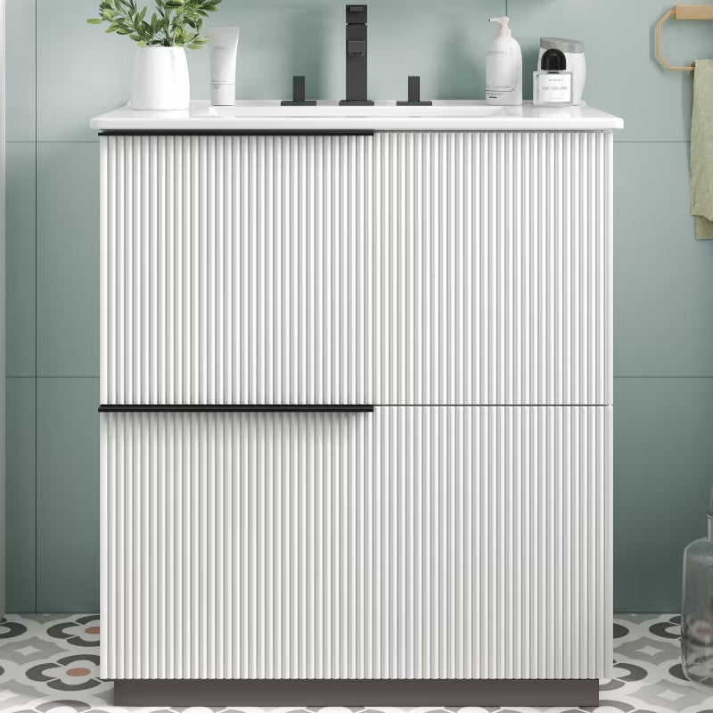 KTMBDW 30 Inch Bathroom Vanity with Undermount Sink, Small Bathroom Sink Cabinet, Modern Bathroom Storge Vanity, Fluted Finish, White