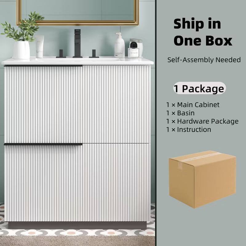 KTMBDW 30 Inch Bathroom Vanity with Undermount Sink, Small Bathroom Sink Cabinet, Modern Bathroom Storge Vanity, Fluted Finish, White